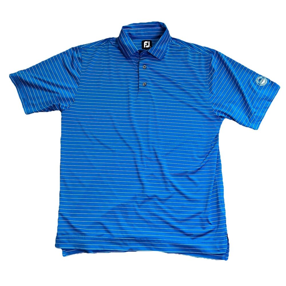 FootJoy Mens Blue Striped Short Sleeve Golf Polo Shirt Pease Golf Course Size M